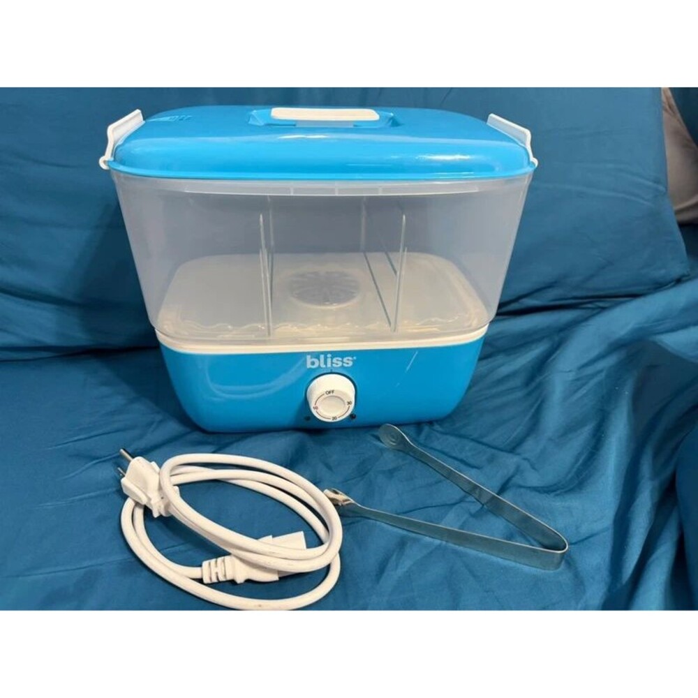 bliss Spa Towel Warmer Blue with Tongs and Tray, Home Spa Bathroom